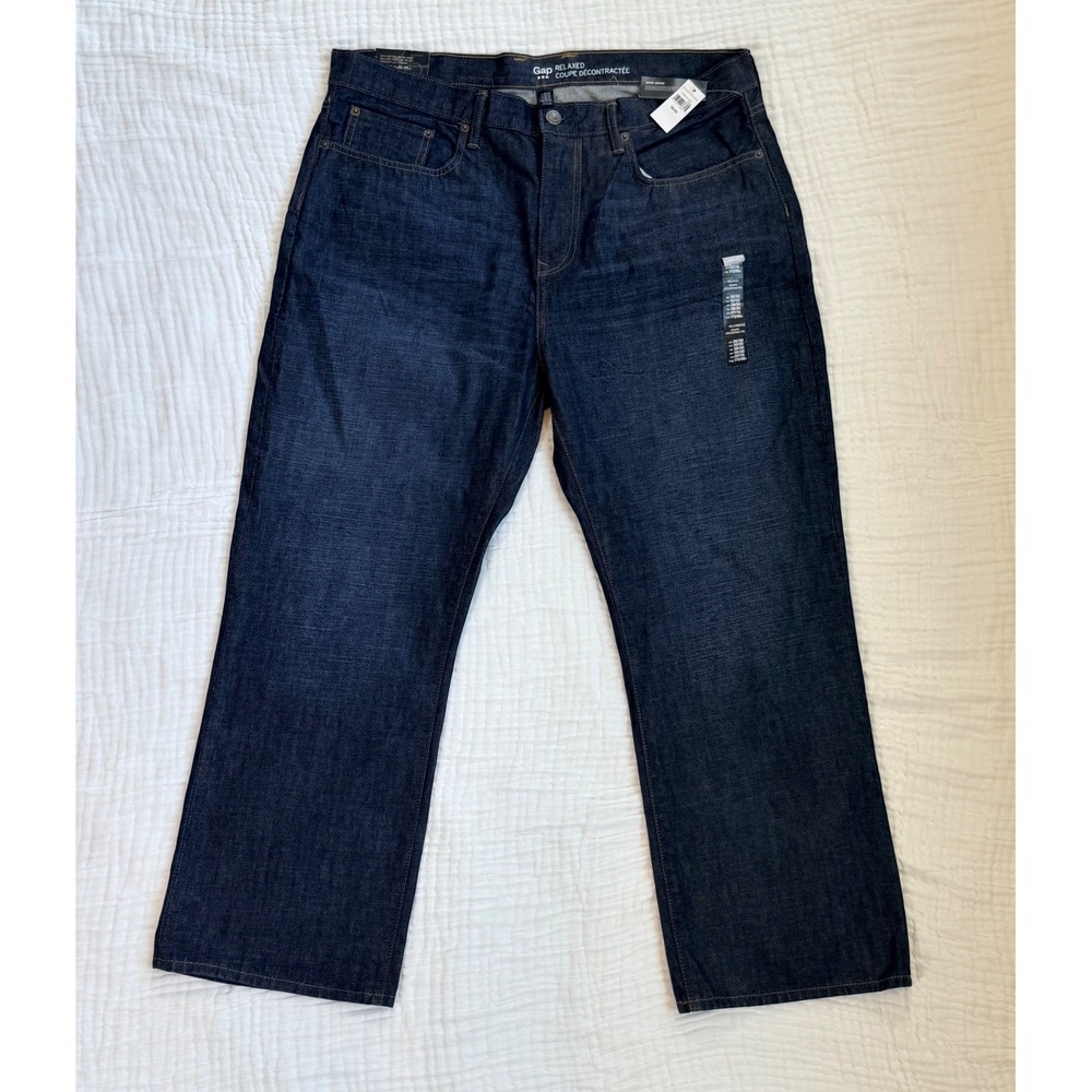 Gap Relaxed Fit Jeans Mens 38x30 Dark Indigo Denim Straight Leg New 199306-00-1 - Picture 1 of 7